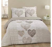 Vision - Parure de lit Alice - 100% Coton - Cœurs - Coloris: Beige - Set de Housse de Couette 240x220 cm avec 2 taies d'oreiller pour lit Standard 2 Personnes - Certifié Oeko-tex