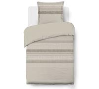 Vision - Parure de lit Anthony - 100% Coton - Beige - Set de Housse de Couette 140 x 200 cm avec 1 taie d'oreiller pour lit 1 Personne - Oekotex