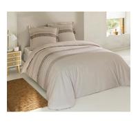 VISION Parure de lit Anthony - 100% coton - Housse de couette 200 x 200 cm avec 2 taies 65 x 65cm - Beige - Oeko-Tex