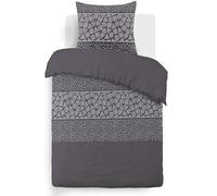Vision - Parure de lit Arthur - 100% Coton - Anthracite - Set de Housse de Couette 140 x 200 cm avec 1 taie d'oreiller pour lit 1 Personne - Fibres Naturelles - Certifié Oeko-Tex