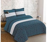 Vision - Parure de lit Basile - 100% Coton - Bleu - Set de Housse de Couette 260 x 240cm avec 2 taies d'oreiller pour lit Kingsize 2 Personnes - Fibres Naturelles - Oekotex