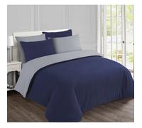 VISION Parure de lit en flanelle de coton réversible bleu et gris - 200 x 200cm - 1 housse de couette et 2 taies 65x65cm