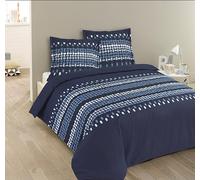 Vision - Parure de lit Jack - 100% Coton - Bleu - Set de Housse de Couette 240x220 cm avec 2 taies d'oreiller pour lit Standard 2 Personnes - Fibres Naturelles - Oekotex