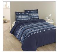 VISION - Parure de lit Jack - 100% coton - Housse de couette 200x200cm + 2 taies d'oreiller 65x65cm - Bleu