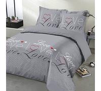 Vision - Parure de lit Love -100% Coton - Cœurs - Coloris: Gris - Set de Housse de Couette 200x200 cm avec 2 taies d'oreiller pour lit 2 Personnes - Fibres Naturelles - Certifié Oeko-Tex