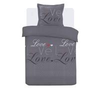 VISION - Parure de lit LOVE Anthracite - 140x200cm - 100% coton