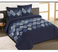 Vision - Parure de lit Nora - 100% Coton - Bleu - Set de Housse de Couette 240x220 cm avec 2 taies d'oreiller pour lit Standard 2 Personnes - Fibres Naturelles - Oekotex