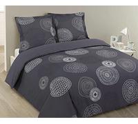 Vision - Parure de lit Réversible 100% Coton - Fabrizio Gris - Set de Housse de Couette 240x220 cm avec 2 taies d'oreiller pour lit Standard 2 Personnes - Fibres Naturelles - Oekotex