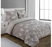 Vision - Parure de lit Réversible 100% Coton - Ginko Beige - Set de Housse de Couette 260x240 cm avec 2 taies d'oreiller pour lit Kingsize 2 Personnes - Fibres Naturelles - Oekotex