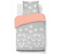 Vision - Parure de lit Réversible 100% Coton - Ginko Gris/Rose - Set de Housse de Couette 140x200 cm avec 1 taie d'oreiller pour lit 1 Personne - Fibres Naturelles - Oekotex