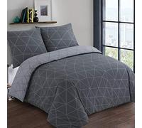 Vision - Parure de lit Réversible 100% Coton - Hugo Anthracite/Gris - Set de Housse de Couette 260x240 cm avec 2 taies d'oreiller pour lit Kingsize 2 Personnes - Fibres Naturelles - Oekotex