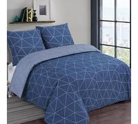 Vision - Parure de Lit Réversible 100% Coton - Hugo Bleu - Housse de Couette 260x240 cm avec 2 Taies d'oreiller 65x65 cm pour Lit Kingsize 2 Personnes - Fibres Naturelles - Oekotex