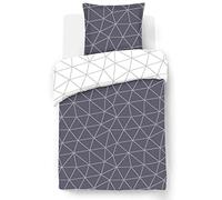 Vision - Parure de lit Réversible 100% Coton - Hugo Gris/Blanc - Set de Housse de Couette 140x200 cm avec 1 taie d'oreiller pour lit 1 Personne - Fibres Naturelles - Oekotex