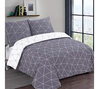 Vision - Parure de lit Réversible 100% Coton - Hugo Gris/Blanc - Set de Housse de Couette 240x220 cm avec 2 taies d'oreiller pour lit Standard 2 Personnes - Fibres Naturelles - Oekotex