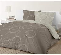 Vision - Parure de lit Réversible 100% Coton - Lenny Beige - Set de Housse de Couette 260x240 cm avec 2 taies d'oreiller pour lit Kingsize 2 Personnes - Fibres Naturelles - Oekotex
