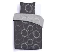 Vision - Parure de lit Réversible 100% Coton - Lenny Gris - Set de Housse de Couette 140x200 cm avec 1 taie d'oreiller pour lit 1 Personne - Fibres Naturelles - Oekotex