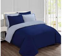 Vision Parure de Lit Réversible 100% Coton Lit Double - Bleu-Marine Gris | 1 Housse de Couette (200x200 cm) + 2 Taies d'oreiller (65x65 cm) | 57 Fils/cm² | Doux et Confortable | Certifié Oeko-Tex