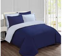 Vision Parure de Lit Réversible 100% Coton Lit Double - Bleu-Marine Gris | 1 Housse de Couette (240x220 cm) + 2 Taies d'oreiller (65x65 cm) | 57 Fils/cm² | Doux et Confortable | Certifié Oeko-Tex