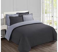 Vision Parure de Lit Réversible 100% Coton Lit Double - Gris Anthracite | 1 Housse de Couette (240x220 cm) + 2 Taies d'oreiller (65x65 cm) | 57 Fils/cm² | Doux et Confortable | Certifié Oeko-Tex