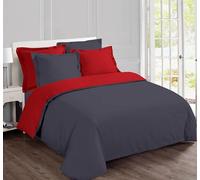 Vision Parure de Lit Réversible 100% Coton Lit Double - Rouge Anthracite | 1 Housse de Couette (260x240 cm) + 2 Taies d'oreiller (65x65 cm) | 57 Fils/cm² | Doux et Confortable | Certifié Oeko-Tex