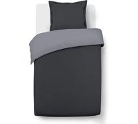 Vision Parure de Lit Réversible 100% Coton Lit Simple - Gris Anthracite | 1 Housse de Couette (140x200 cm) + 1 Taie d'oreiller (65x65 cm) | 57 Fils/cm² | Doux et Confortable | Certifié Oeko-Tex