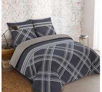 Vision - Parure de lit Réversible 100% Coton - William Beige/Gris - Set de Housse de Couette 260x240 cm avec 2 taies d'oreiller pour lit Kingsize 2 Personnes - Fibres Naturelles - Oekotex