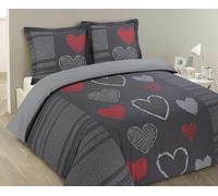 Vision - Parure de lit Romeo -100% Coton - Coeurs Gris - Set de Housse de Couette 200x200 cm avec 2 taies d'oreiller pour lit 2 Personnes - Fibres Naturelles - Oekotex