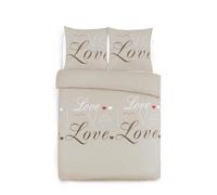VISION Parure Housse de couette Flanelle Love 100% coton - 240x220 cm - Beige