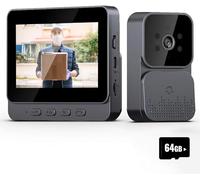 Visiophone, 4.3 pouces Vidéo Interphone Visiophone Portier sans Fil, caméra de sonnette avec moniteur, Détection Humaine, Audio Bidirectionnel, La Fonction de Vision Nocturne+ 64G carte mémoire