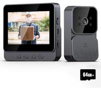 Visiophone, 4.3 pouces Vidéo Interphone Visiophone Portier sans Fil, caméra de sonnette avec moniteur, Détection Humaine, Audio Bidirectionnel, La Fonction de Vision Nocturne+ 64G carte mémoire (A)