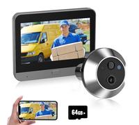 Visiophone sans Fil,WiFi 1080P Judas de Porte Camera Surveillance avec 4.3 Pouces écran d'affichage,Détection Humaine,Audio Bidirectionnel,La Fonction de Vision Nocturne+ 64G carte mémoire (A)