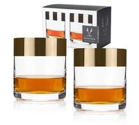 Viski Irving Lot de 2 verres à whisky en cristal transparent de qualité supérieure avec bord en bronze, 237 ml