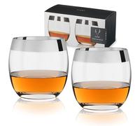 Viski Irving Lot de 2 verres Lowball en cristal transparent de qualité supérieure sans plomb avec bord chromé - Verre à cocktail élégant - 266 ml