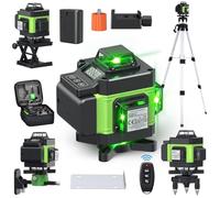 VISLONE Niveau Laser 4 x 360° 4D 16 Lignes Auto-Nivelant, 2400mAh x 2 Piles, Vert Étanche et Anti-Poussière, Avec Télécommande et Trépied Réglable en Hauteur