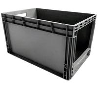 Bac de stockage plastique gerbable norme Europe avec paroi ouverte sur le côté - 65 litres - dim : H 34 x L 40 cm