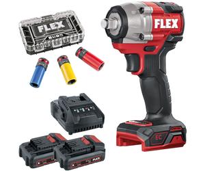 Visseuse à percussion FLEX IW 1/2" 400 EC 18V avec jeu de douilles à choc (batterie et chargeur)