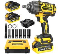 Visseuse à Percussion Sans Fil 1300 Nm - 2 Batteries 4.0Ah, Moteur Brushless, 3 Vitesses + Mode RSS, avec Coffret & 6 Douilles & Tige D'extension, 21V Boulonneuse à Choc Pour Auto Bricolage