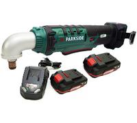 Visseuse d'angle à percussion sans fil PARKSIDE® 20 V PAWS 20-Li / avec 2 batteries (2 Ah) et un chargeur (2,4 A) + mètre pliant HEADNMORE®, crayon de charpentier et porte-clés