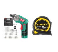Visseuse Sans Fil 6Nm, HYCHIKA Visseuse Devisseuse sans Fil 2.0Ah 3.6V Avec 35 Accessoires & STANLEY Mesure 3 m x 13 mm Bi-Matière Tylon - Métre à Ruban Léger, Compact et Ergonomique