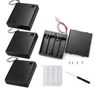VISSQH 4 Pièces AA Support de Batterie avec Wire Leads,4 x 1.5V Support de Batterie,6V Battery Holder Box Case,AA Boîte à Piles en Plastique avec Couvercle et Interrupteur on/Off(Noir)
