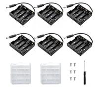 VISSQH 6 Pièces AA Support de Batterie,4 x 1.5V Support de Batterie,6V Battery Holder Box Case,AA Boîte à Piles en Plastique avec Prise DC(Noir)