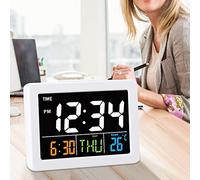 Vistreck Réveil électronique de Bureau Couleur Grand écran LCD S N avec Affichage de la Température et la Date-Design Blanc Moderne (Blanche)