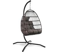 VITA5 Fauteuil Suspendu avec Support - Effet Rotin - Intérieur & Extérieur | Créez un Coin Détente sur la Terrasse le Balcon ou dans le Salon avec un Coussin Moelleux et un Cadre Solide