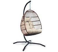 VITA5 Fauteuil Suspendu avec Support - Effet Rotin - Intérieur & Extérieur | Créez un Coin Détente sur la Terrasse le Balcon ou dans le Salon avec un Coussin Moelleux et un Cadre Solide