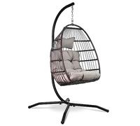 VITA5 Fauteuil Suspendu avec Support - Effet Rotin - Intérieur & Extérieur | Créez un Coin Détente sur la Terrasse le Balcon ou dans le Salon avec un Coussin Moelleux et un Cadre Solide