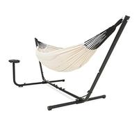 hamac avec support (double en coton) - avec porte-gobelet - pour 2 personnes / 205 kg, 241 * 160 - sac de transport inclus (blanc/beige)t)