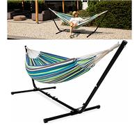 Vita5 Hamac avec Support - Support Réglable 290 à 330 cm - Grand Hamac en 80% Coton et 20% Polyester pour Jardin, Terrasse, Balcon et Camping - avec Sac de Transport