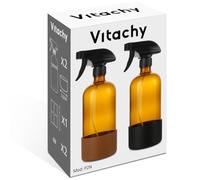 Vitachy 2 Flacon Pulvérisateur Verre 500ml Ambré Base en Silicone. Glass Spray Bottle Vaporisateur Eau Nettoyage Plantes Animaux. Aérosol Atomiseur Noir et Chocolat