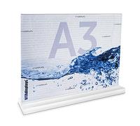 VITAdisplays Présentoir publicitaire DIN A3 en format paysage avec base en Plexiglas massif et satinée, support en T, support en T comme support de table.