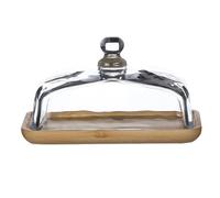 VitalEpcck Beurrier en Bambou avec Couvercle en Verre - Plateau à Beurre Transparent pour Réfrigérateur et Comptoir pour Beurre, Bloc de Fromage à la Crème et Service